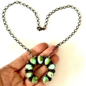 Navajo Naja Necklace Turquoise 18" Skeets Sterling Adjustable Squash on‎ Chain